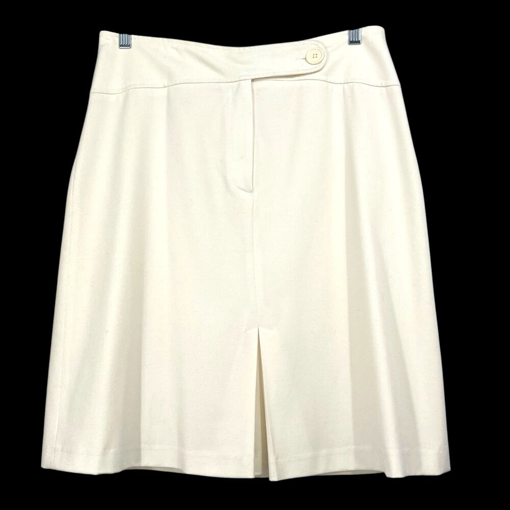 OLSEN Europe  Women's Brushed Twill Knee Length Skirt Front Kick Pleat Cream 10